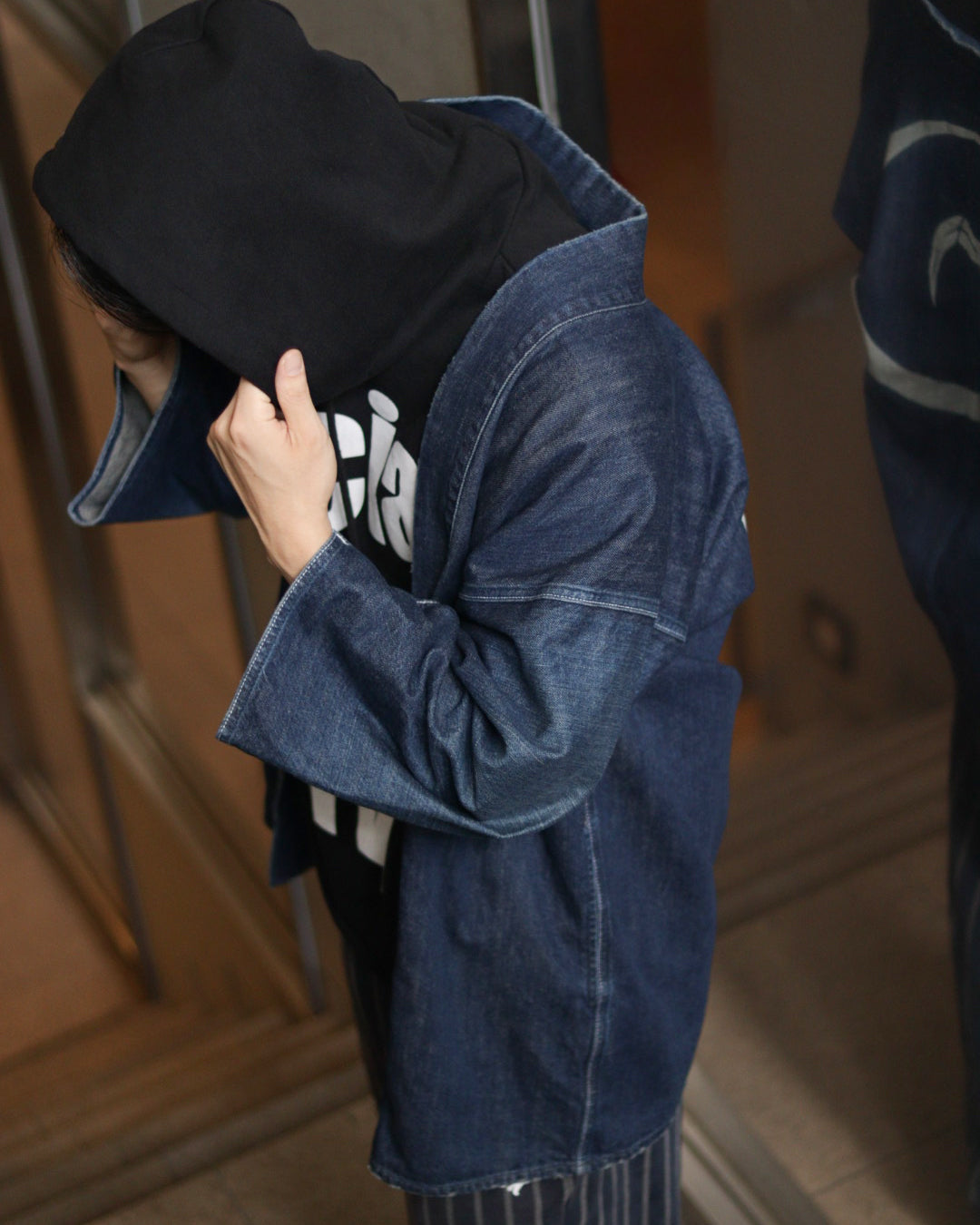 Large Crest Moon and Bat HAORI | Denim Kimono | Haori *Available until sold out