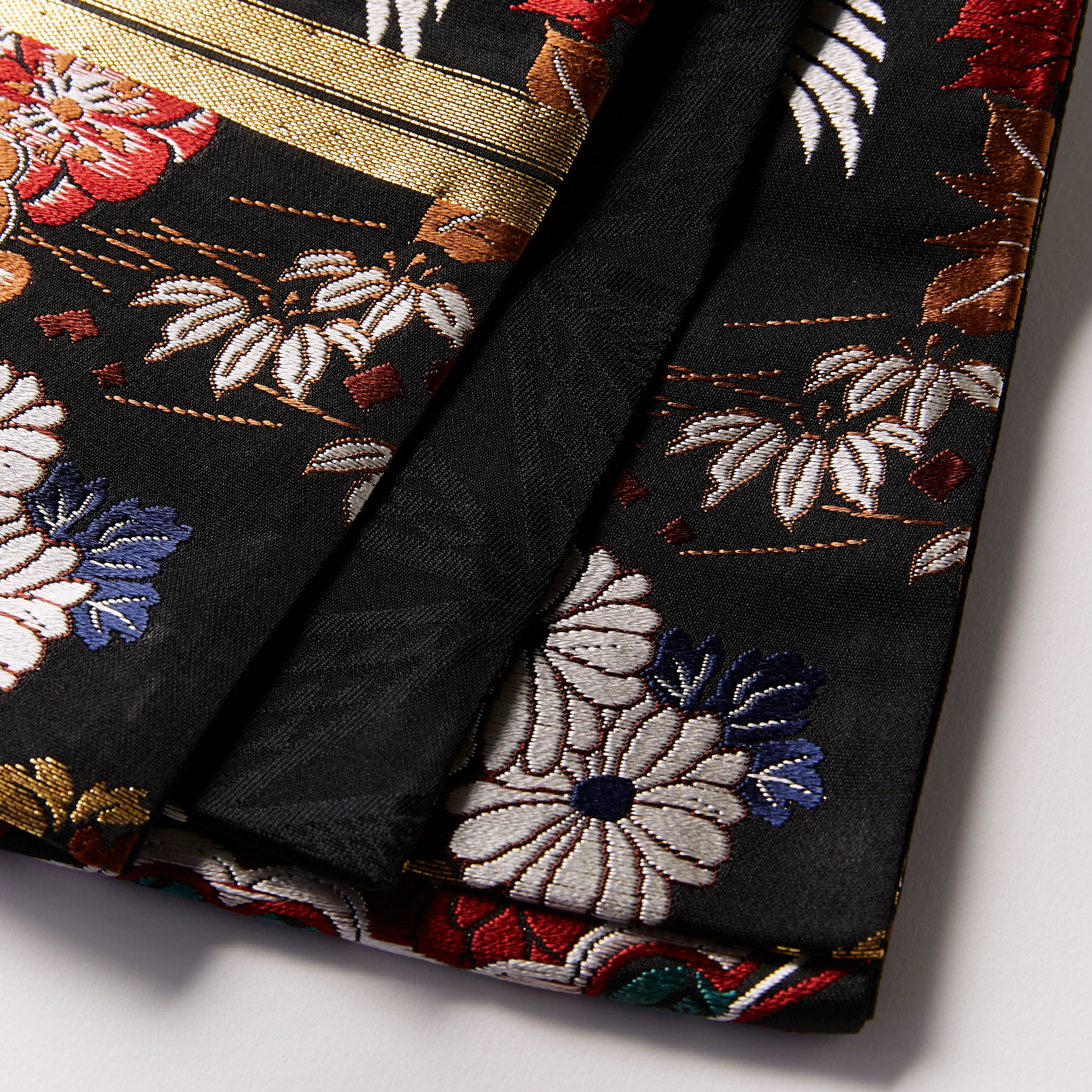 Fukuro obi "Chrysanthemum crane black" KAPUKI original antique reproduction pattern: Nishijin-ori | Pure silk (as finished)