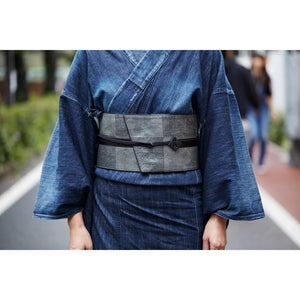 Obi belt Nishijin brocade pure silk “Silver foil checkered pattern”
