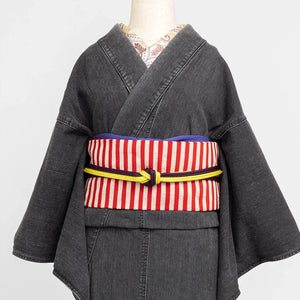 Nagoya Obi 9sun KAPUKI Original "Red Stripe" Pure Silk Antique Reproduction Pattern