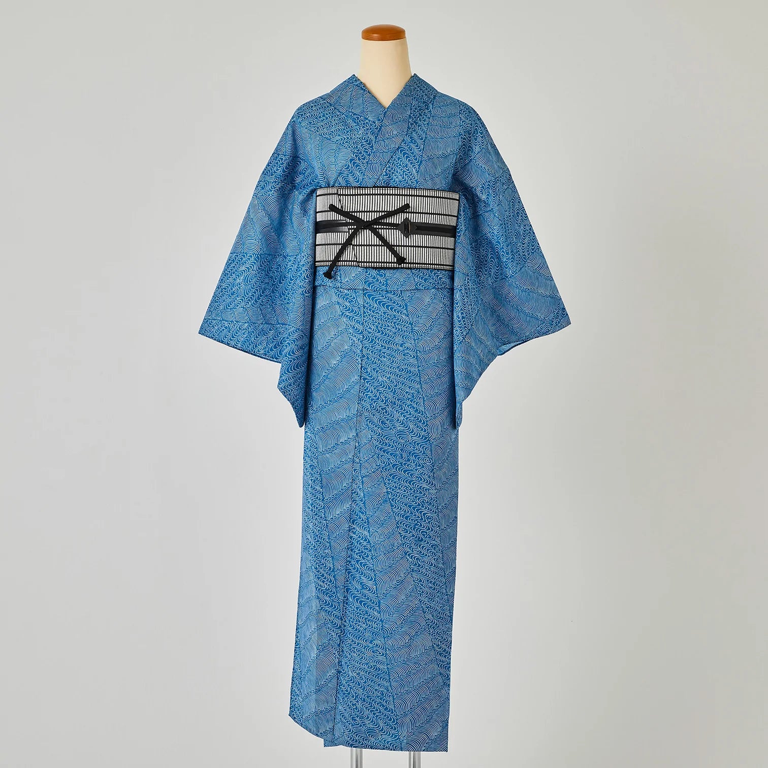 Ladies pret yukata M size KAPUKI x shaped plum "wave small pattern" blue