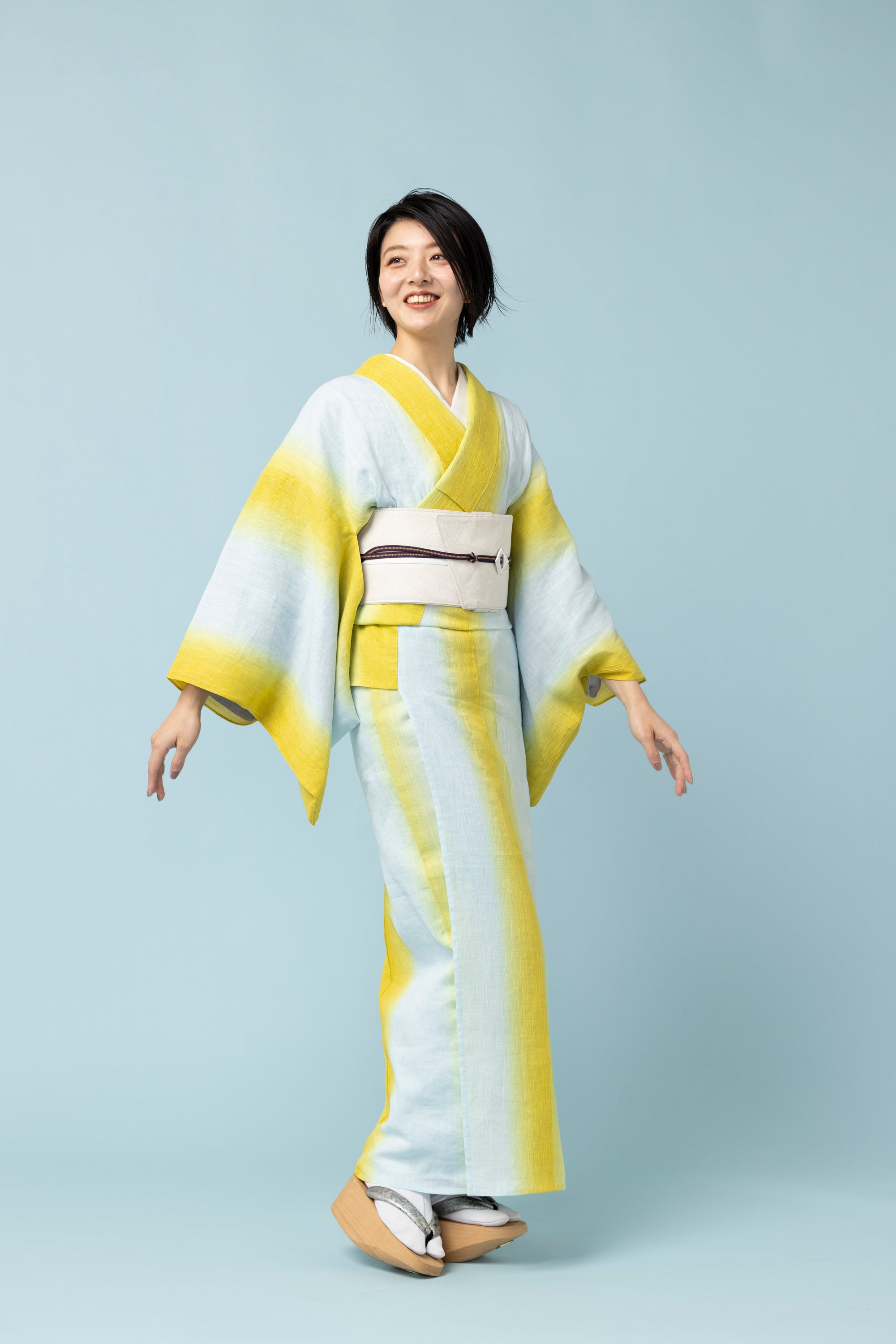 Obi belt "White Basho" Nishijin-ori pure silk