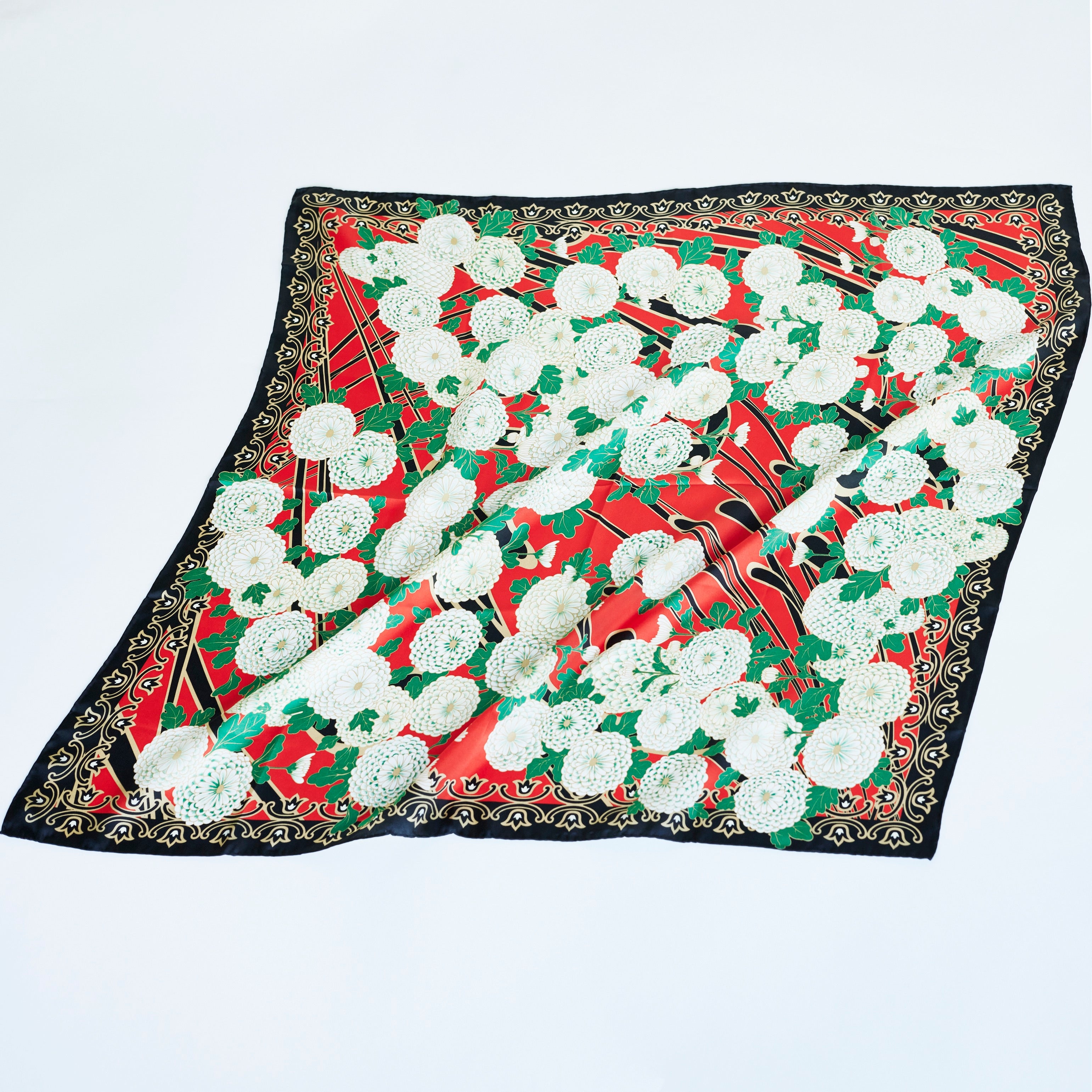 スカーフ｜SILK SCARF 菊華髑髏図｜SKULL OR FLOWER｜西岡ペンシル